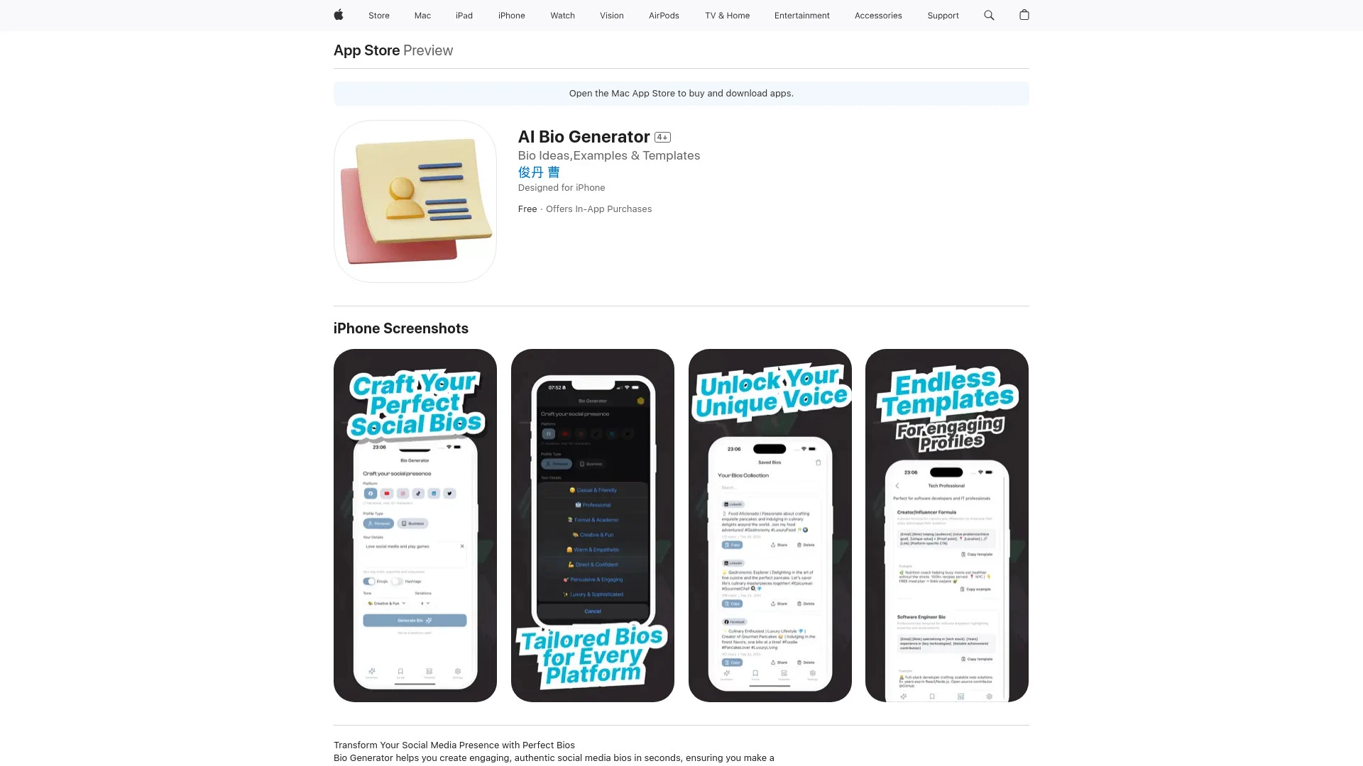 AI Bio Generator - AI Tool Ocean