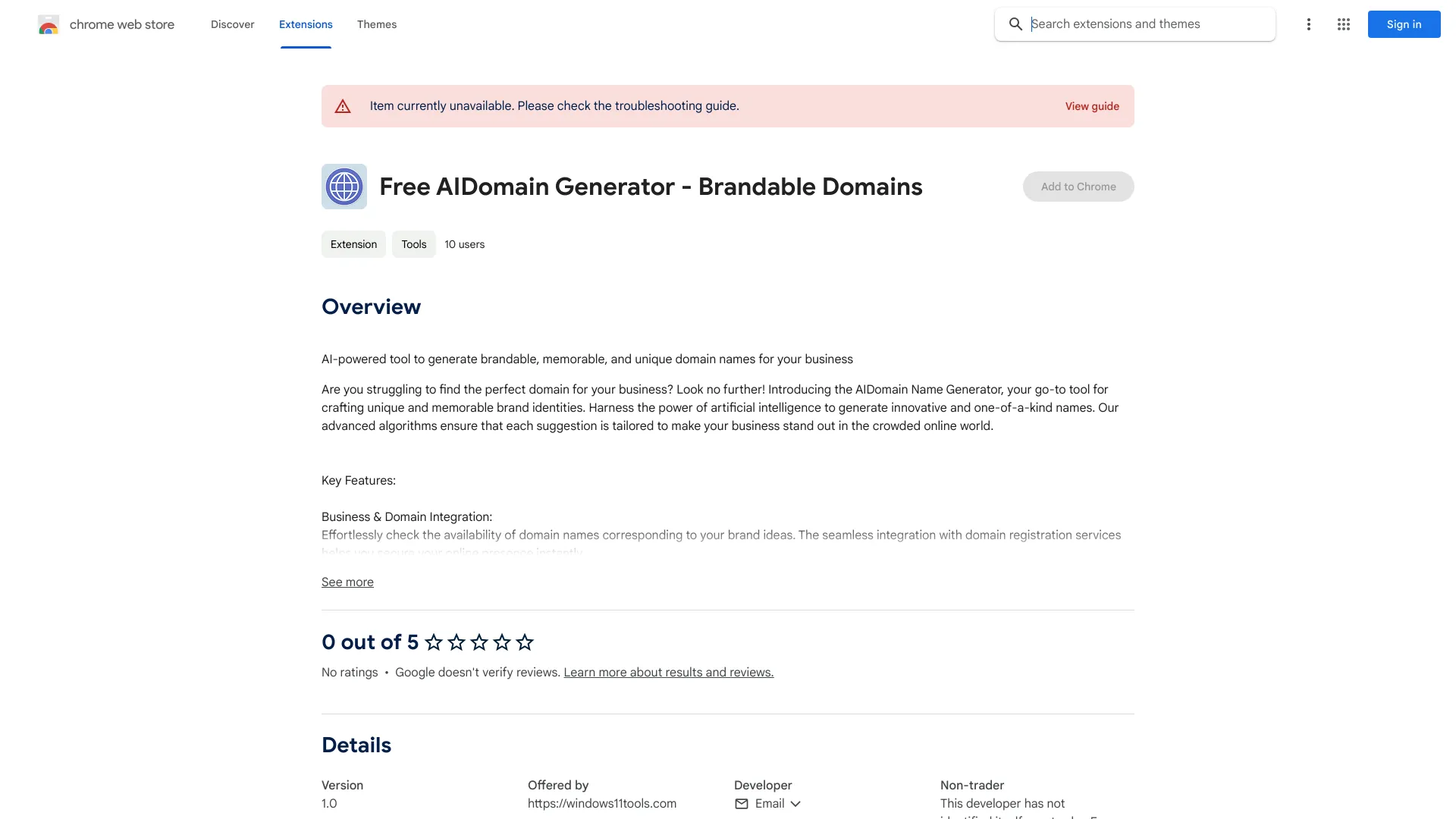 AIDomain Name Generator - Chrome Extension - AI Tool Ocean
