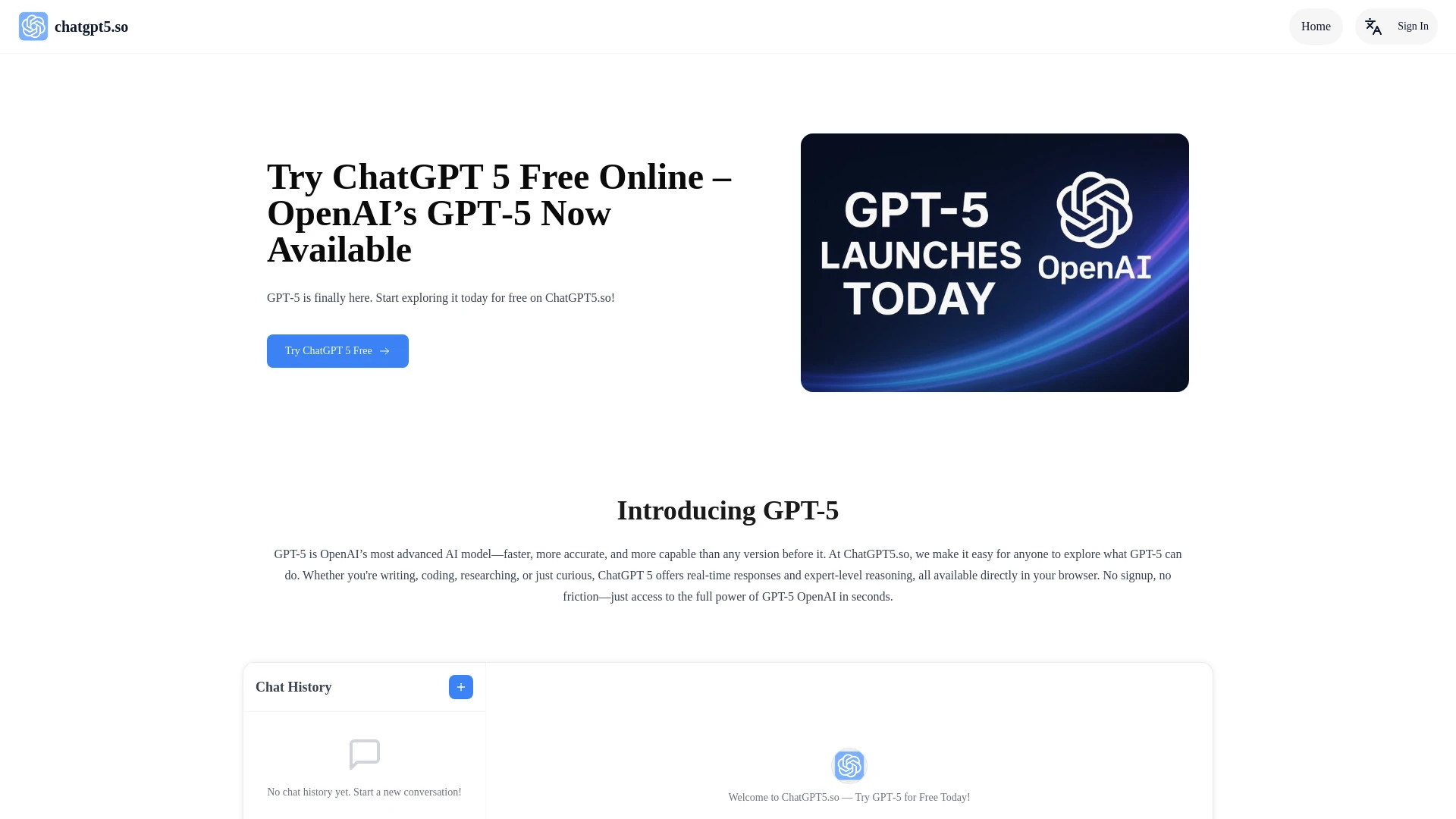 ChatGPT5.so: Free GPT‑5 Online With No Login - AI Tool Ocean