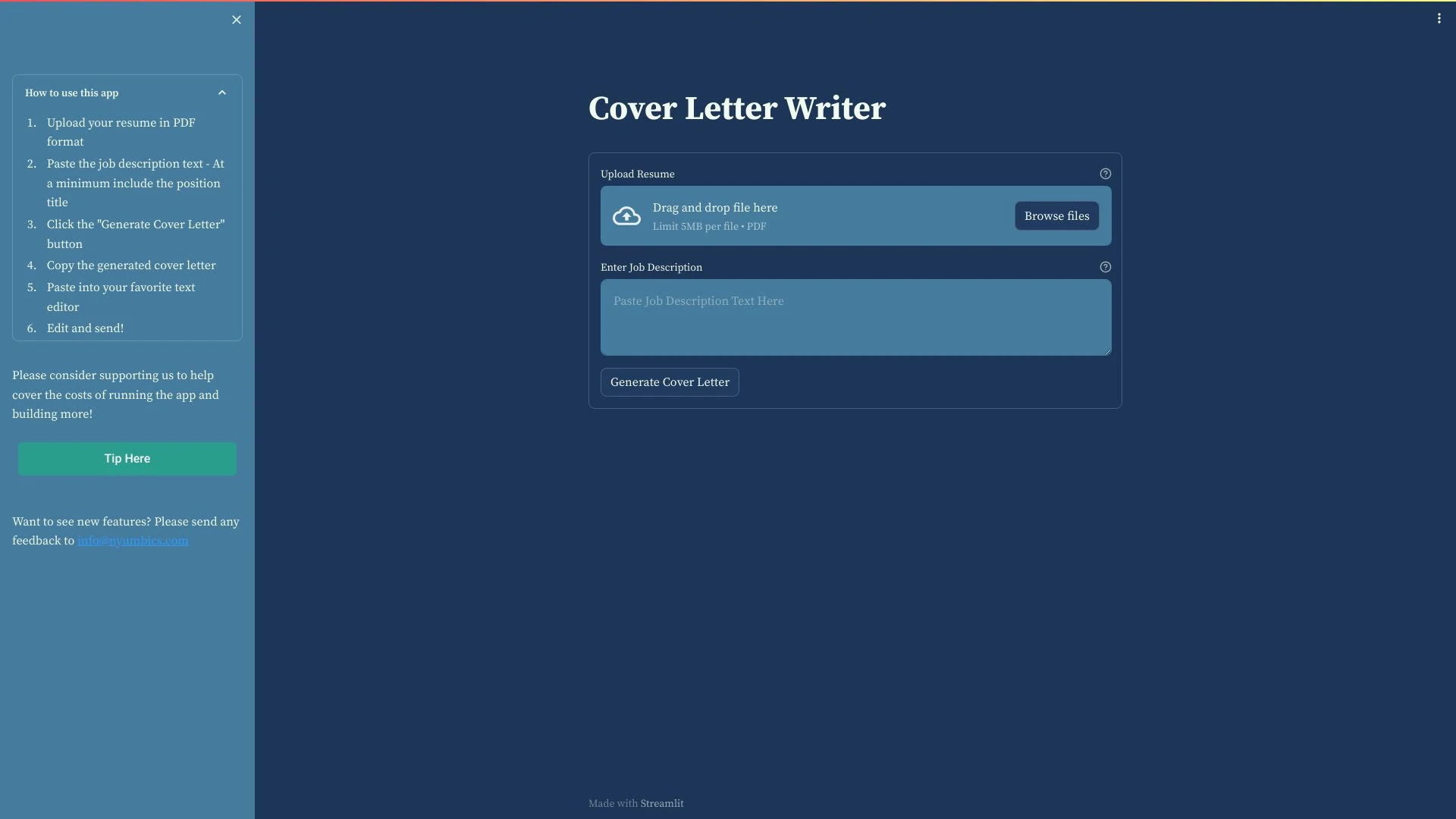 Cover Letter Writer - AI Tool Ocean