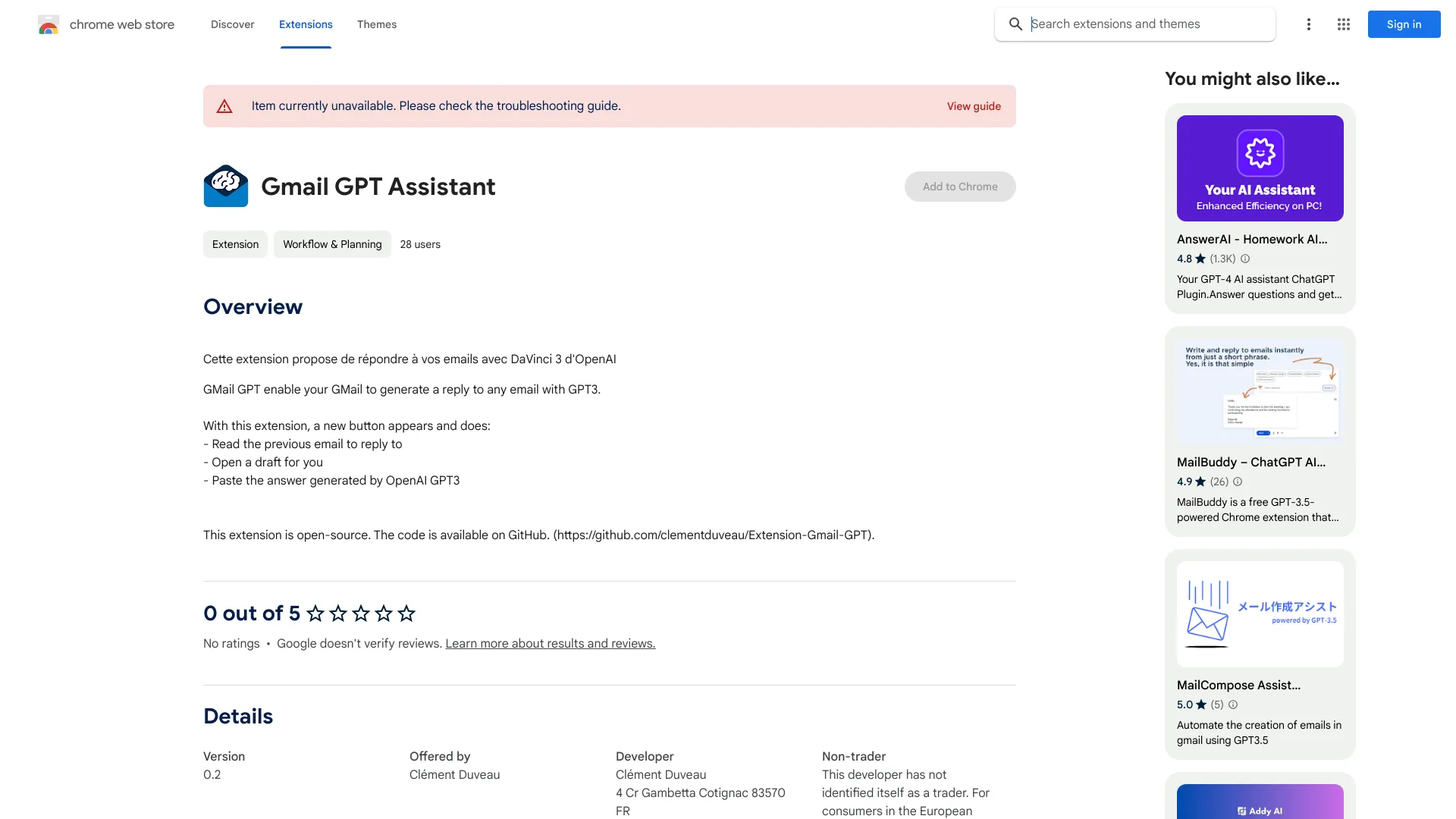 DaVinci 3 OpenAI Email Responder - Chrome Extension - AI Tool Ocean