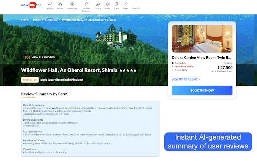 Fermi - Summarise Reviews on MakeMyTrip - Chrome Extension - AI Tool Ocean