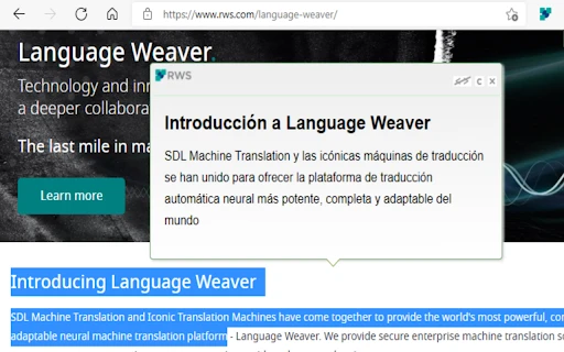 Language Weaver Instant Translation - Chrome Extension - AI Tool Ocean