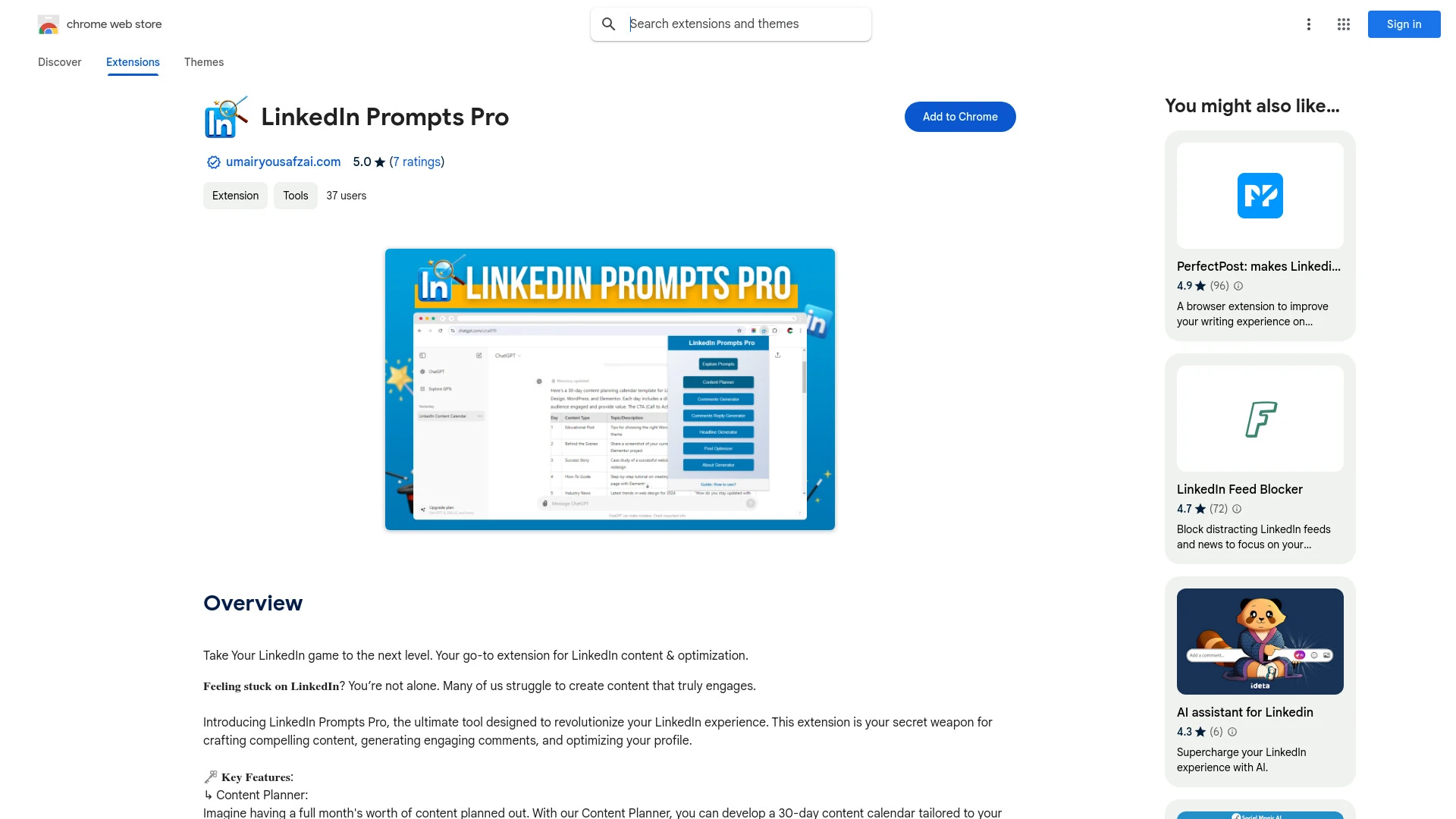 LinkedIn Prompts Pro - Chrome Extension - AI Tool Ocean