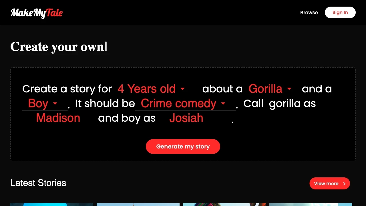 MakeMyTale - AI Tool Ocean