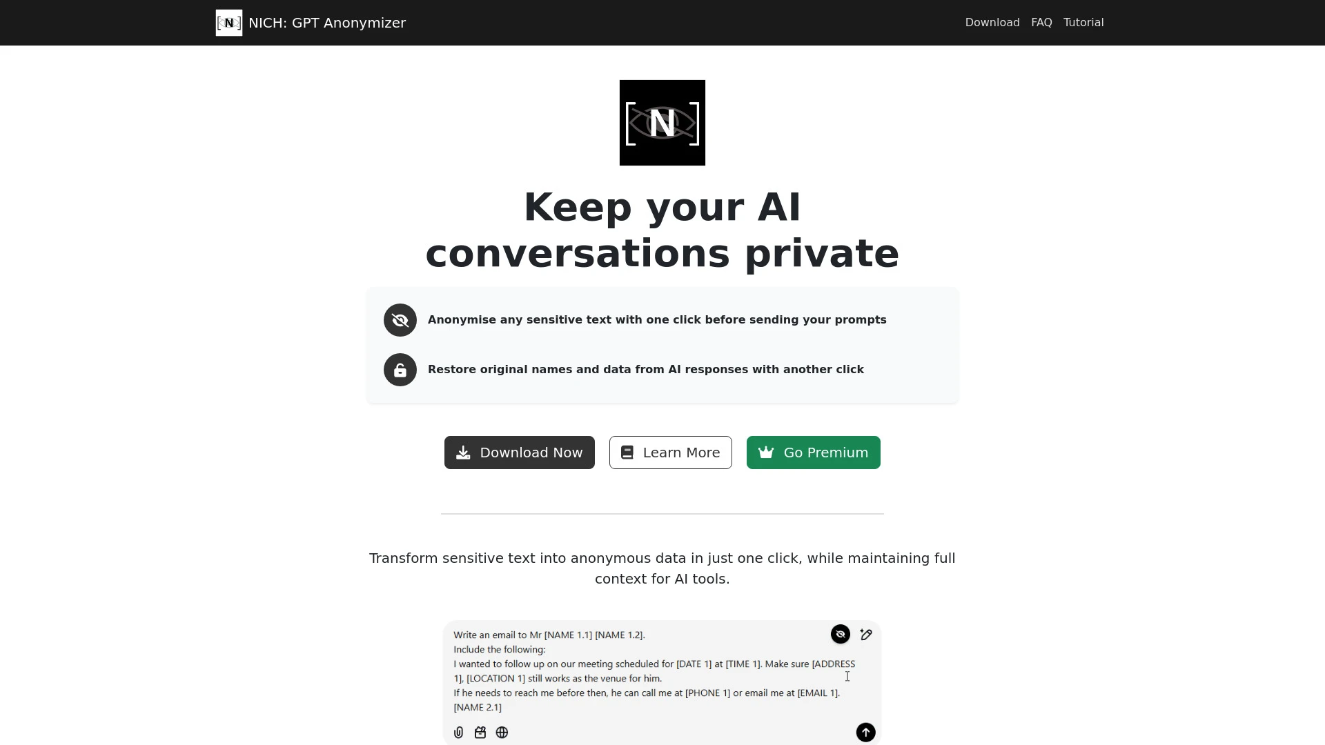 NICH: GPT Anonymizer - AI Tool Ocean