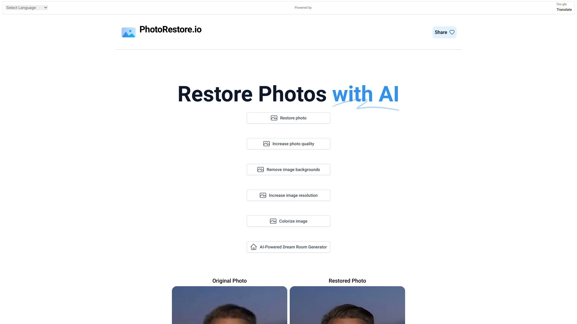PhotoRestore.io - AI Tool Ocean