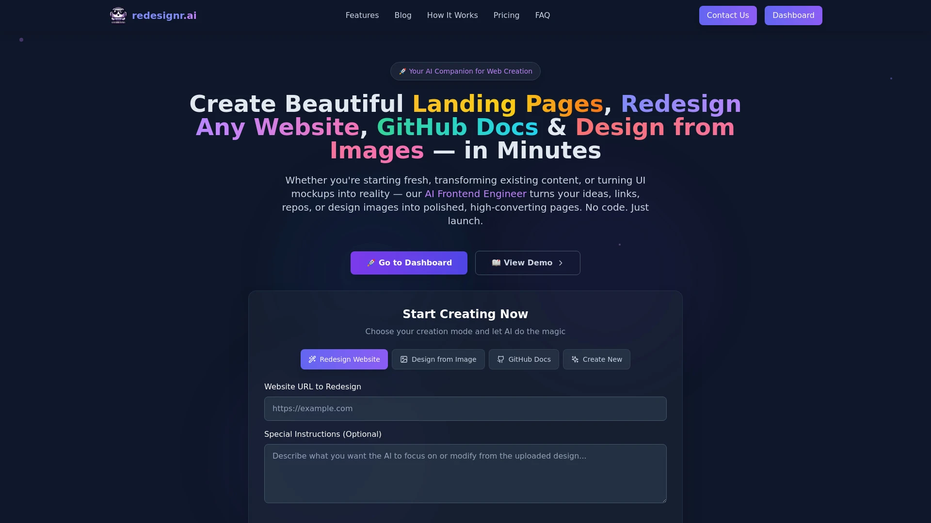 Redesignr Ai - landing page builder and website redesign - AI Tool Ocean