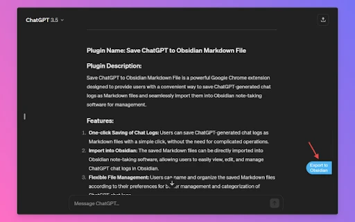 Save ChatGPT to Obsidian markdown file - Chrome Extension - AI Tool Ocean