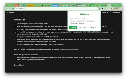 Tabaroo - Chrome Extension - AI Tool Ocean