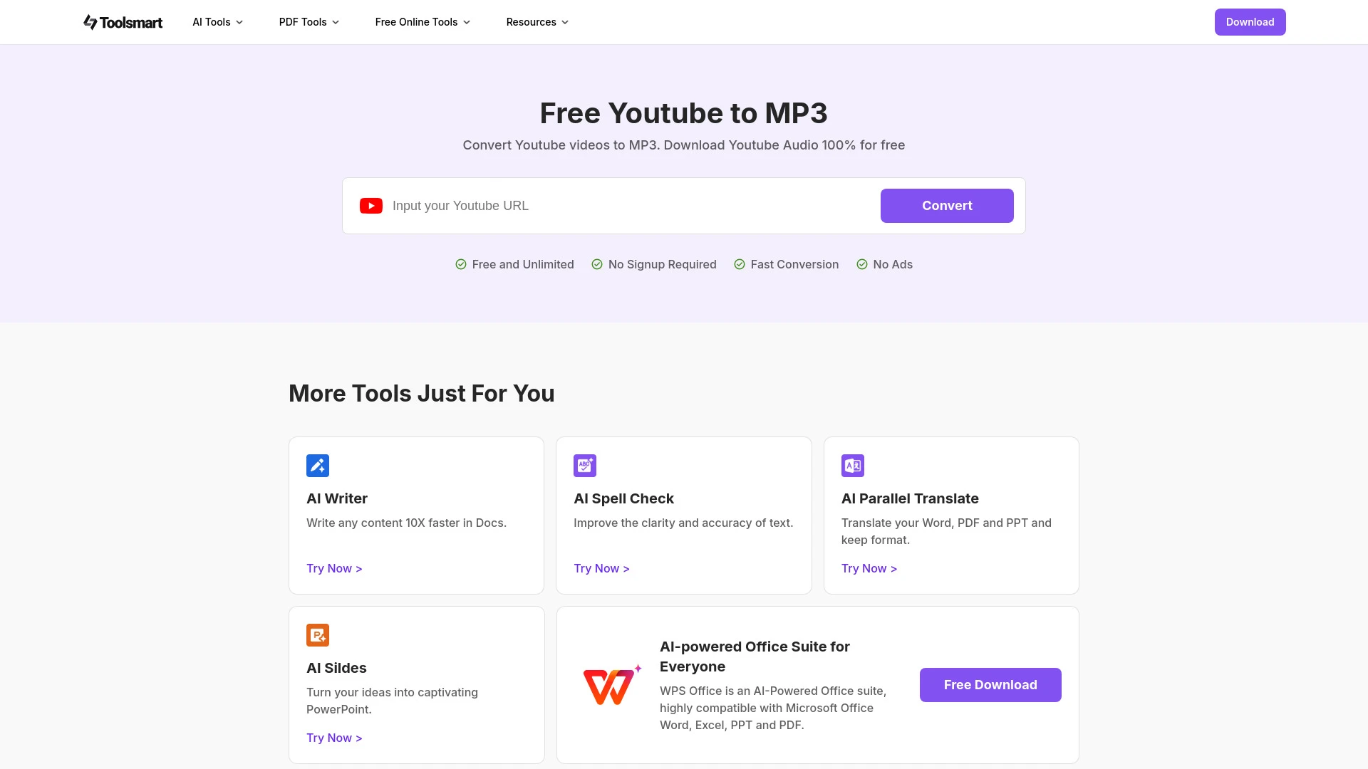 Toolsmart YouTube to MP3 Converter - AI Tool Ocean