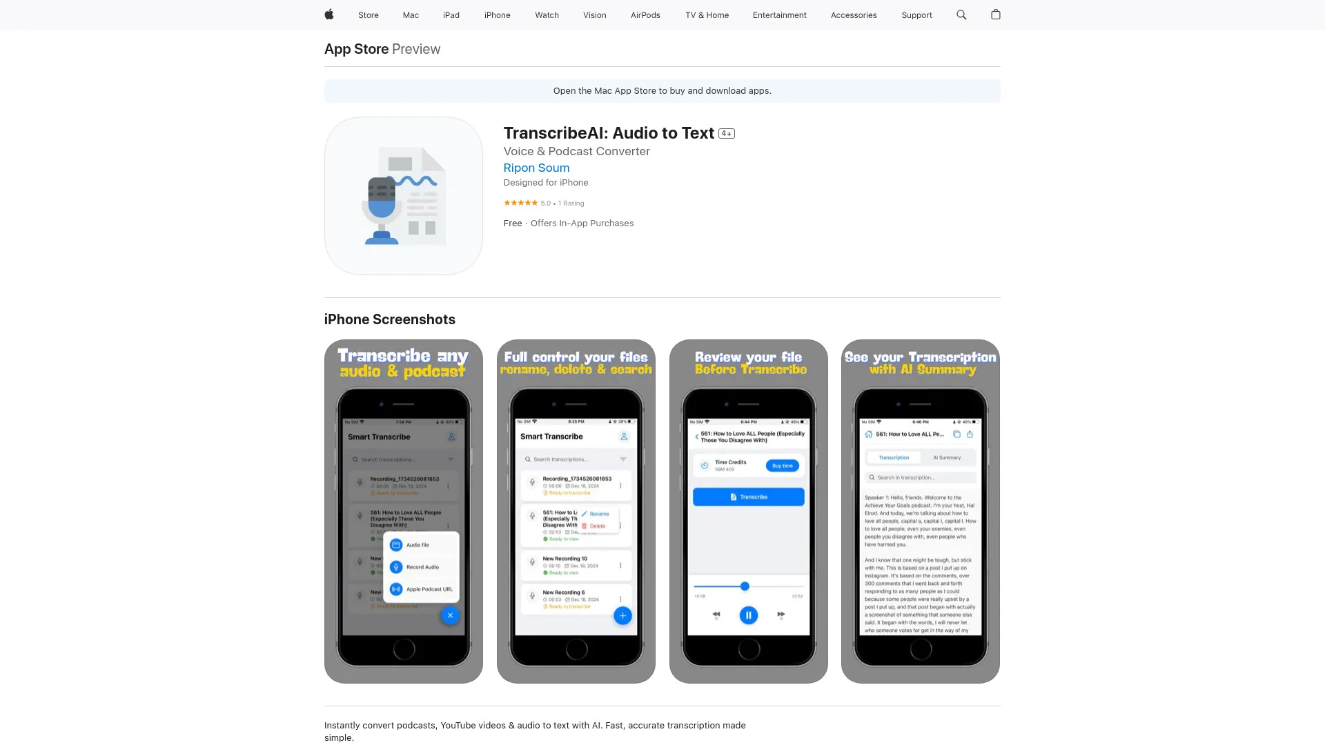 TranscribeAI: Audio to Text - AI Tool Ocean